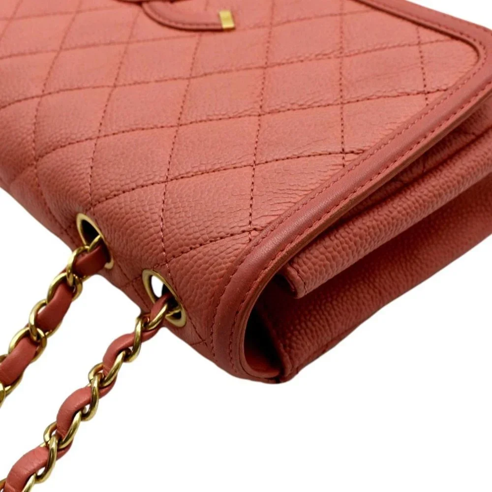 CHANEL  CC Filigree Small Flap Caviar Leather Crossbody Bag Pink - Picture 6 of 14